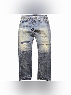 Polo Ralph Lauren Men’s 33x32 Varick Slim Straight Distressed Patchwork Jeans